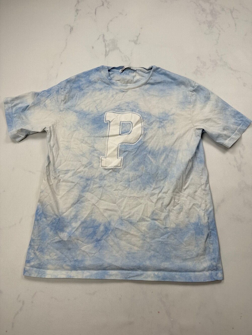 Zara P Graphic Tee Light Blue 90s VTG Classic Style - Mens S